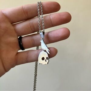 Silver Owlcrate Raven Boys Skull Charm Necklace 23”